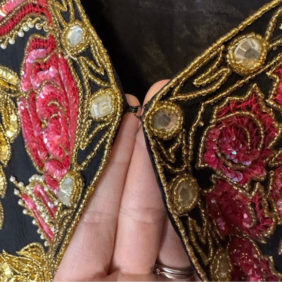 Vtg 80s Beaded Silk Evening Jacket Size Medium Floral - Picture 5 of 10